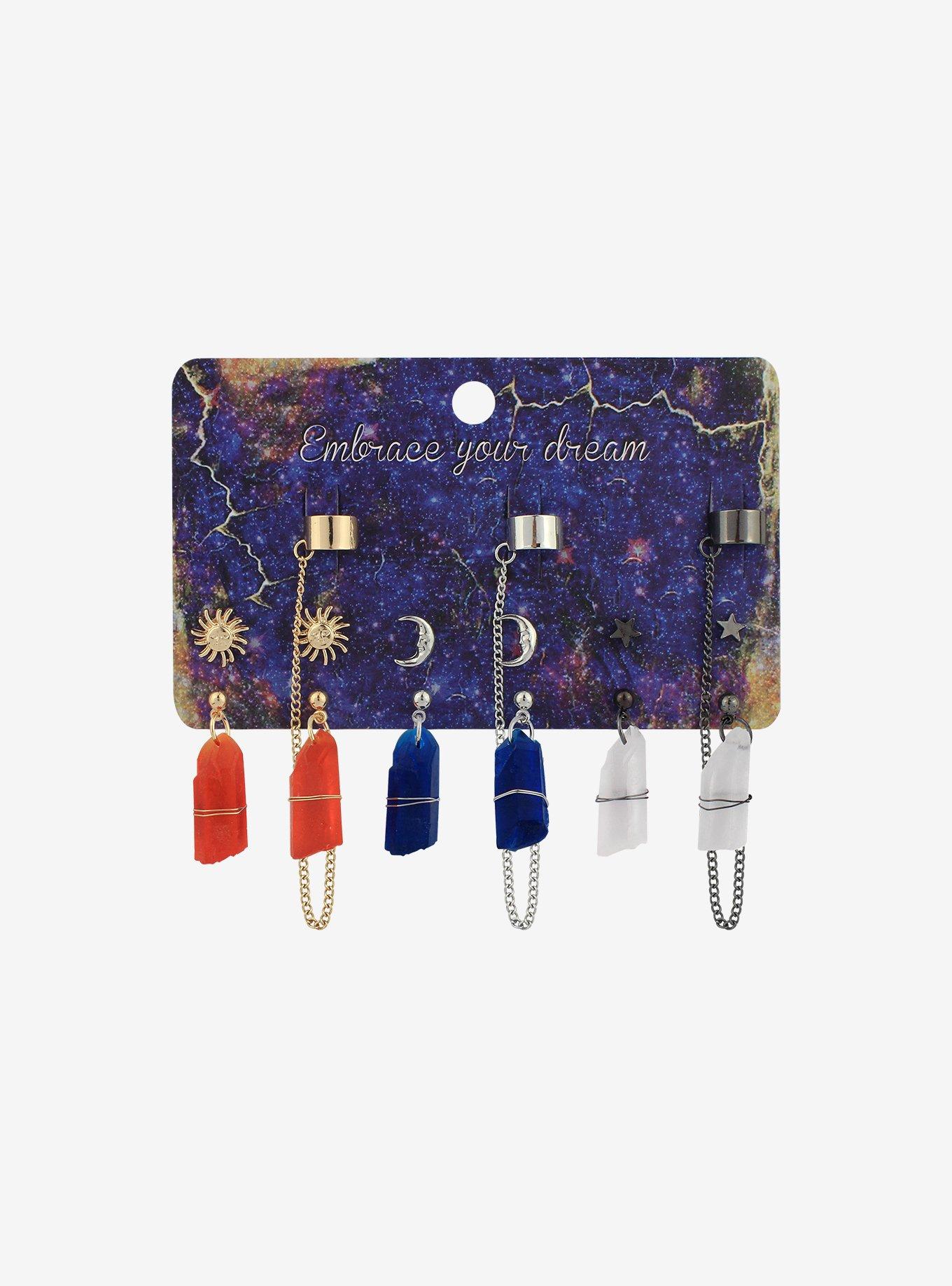 Suns Moons & Faux Crystals Mismatch Earring & Cuff Set Hot Topic