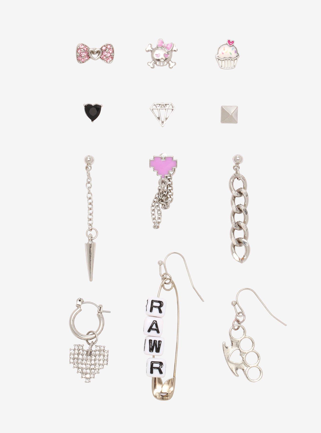 Pink Punk Mismatch Earring Set Hot Topic