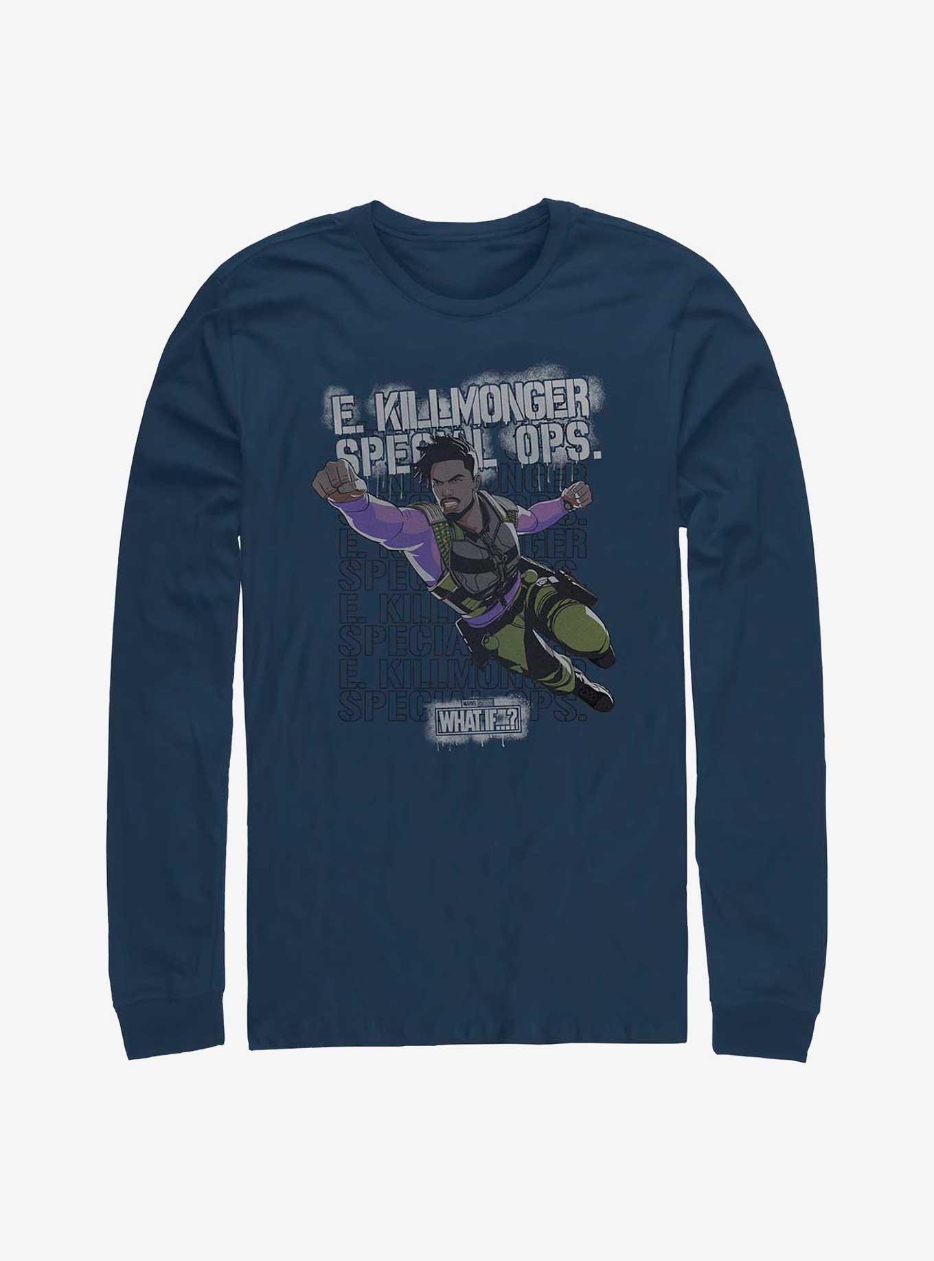 What If?? Erik Killmonger Army Brat Long-Sleeve T-Shirt, NAVY, hi-res