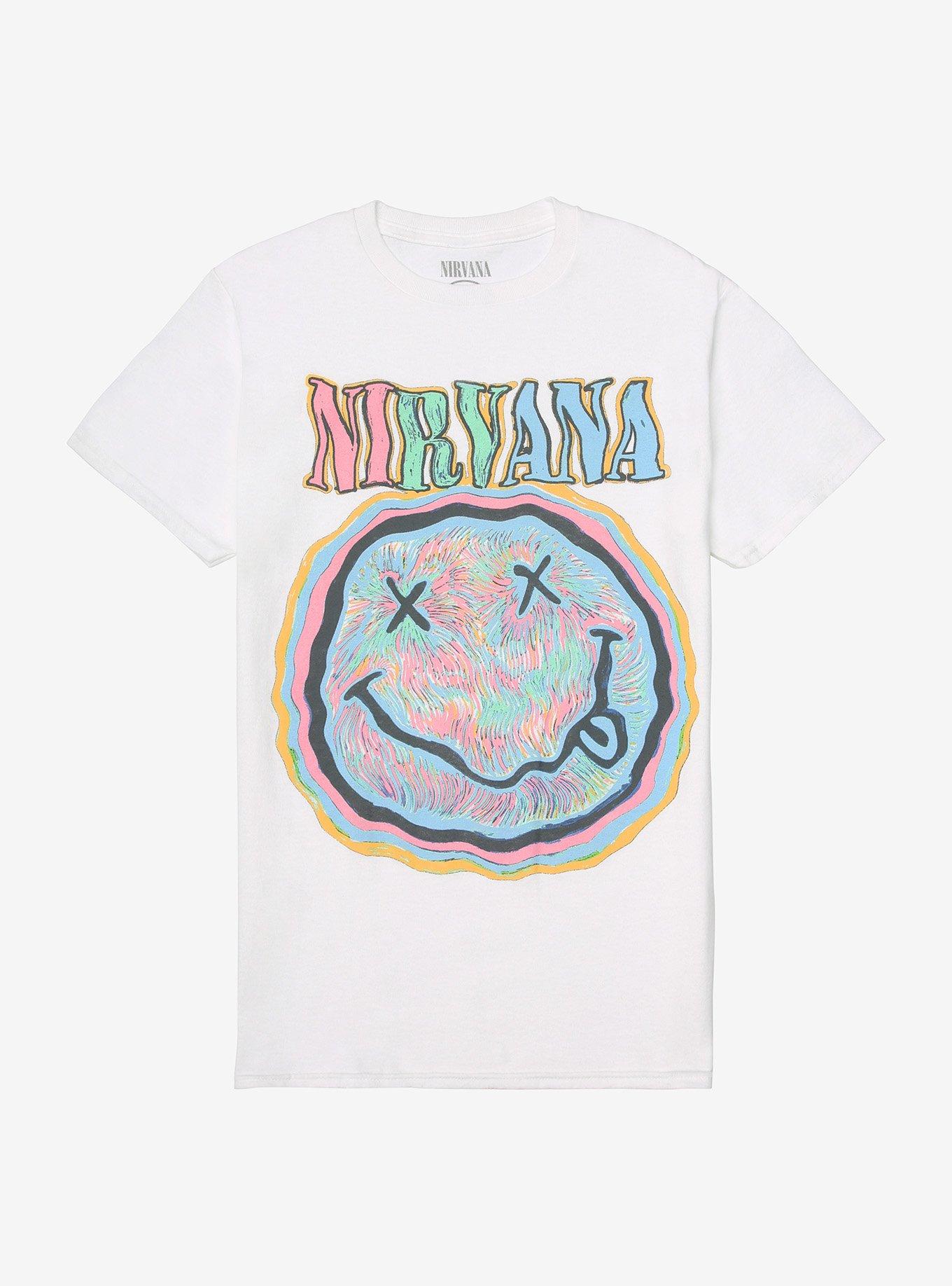 grit Forvirre dialog Nirvana Pastel Colored Smile Logo Boyfriend Fit Girls T-Shirt | Hot Topic