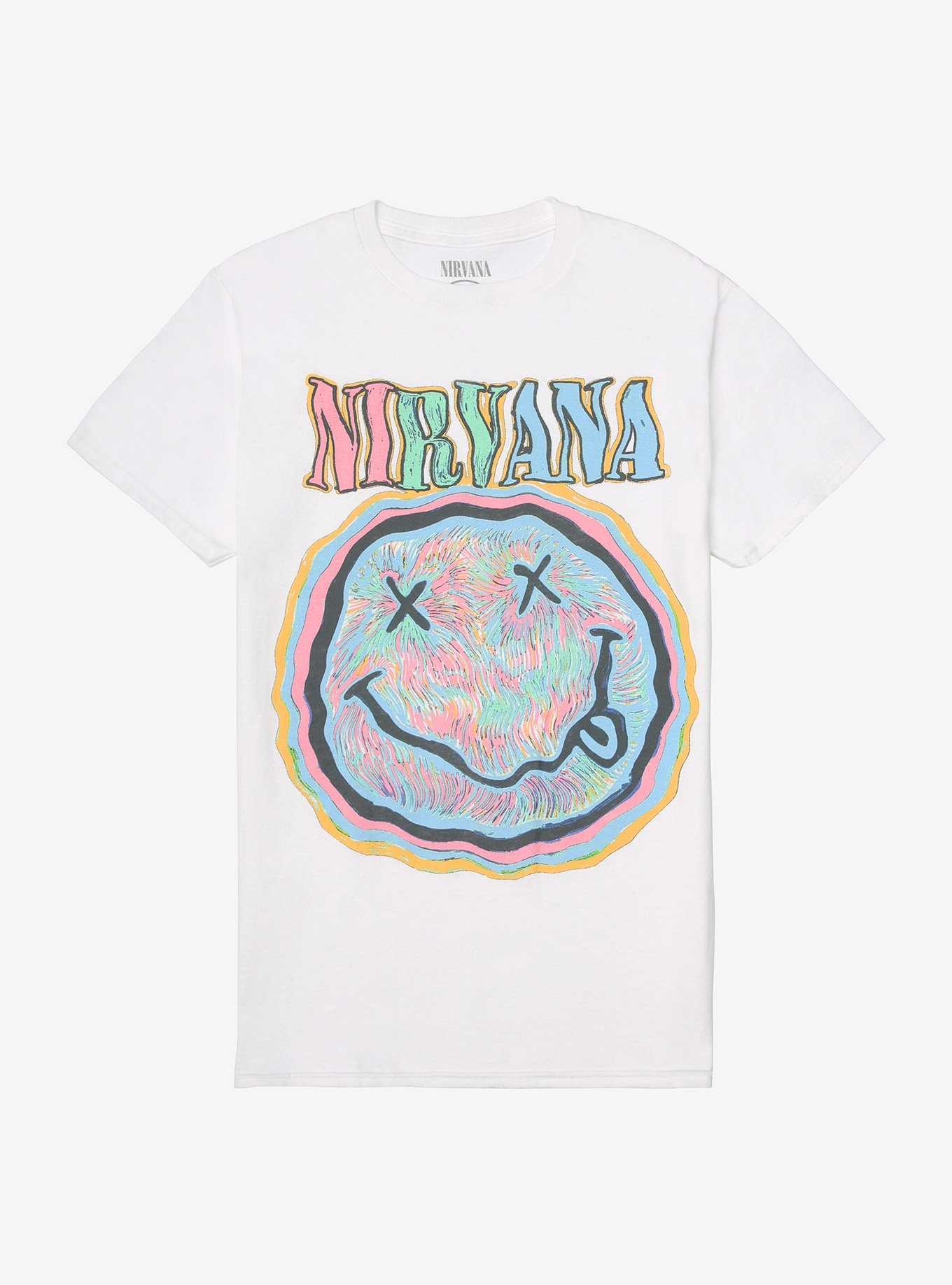 Nirvana Pastel Colored Smile Logo Boyfriend Fit Girls T-Shirt, , hi-res