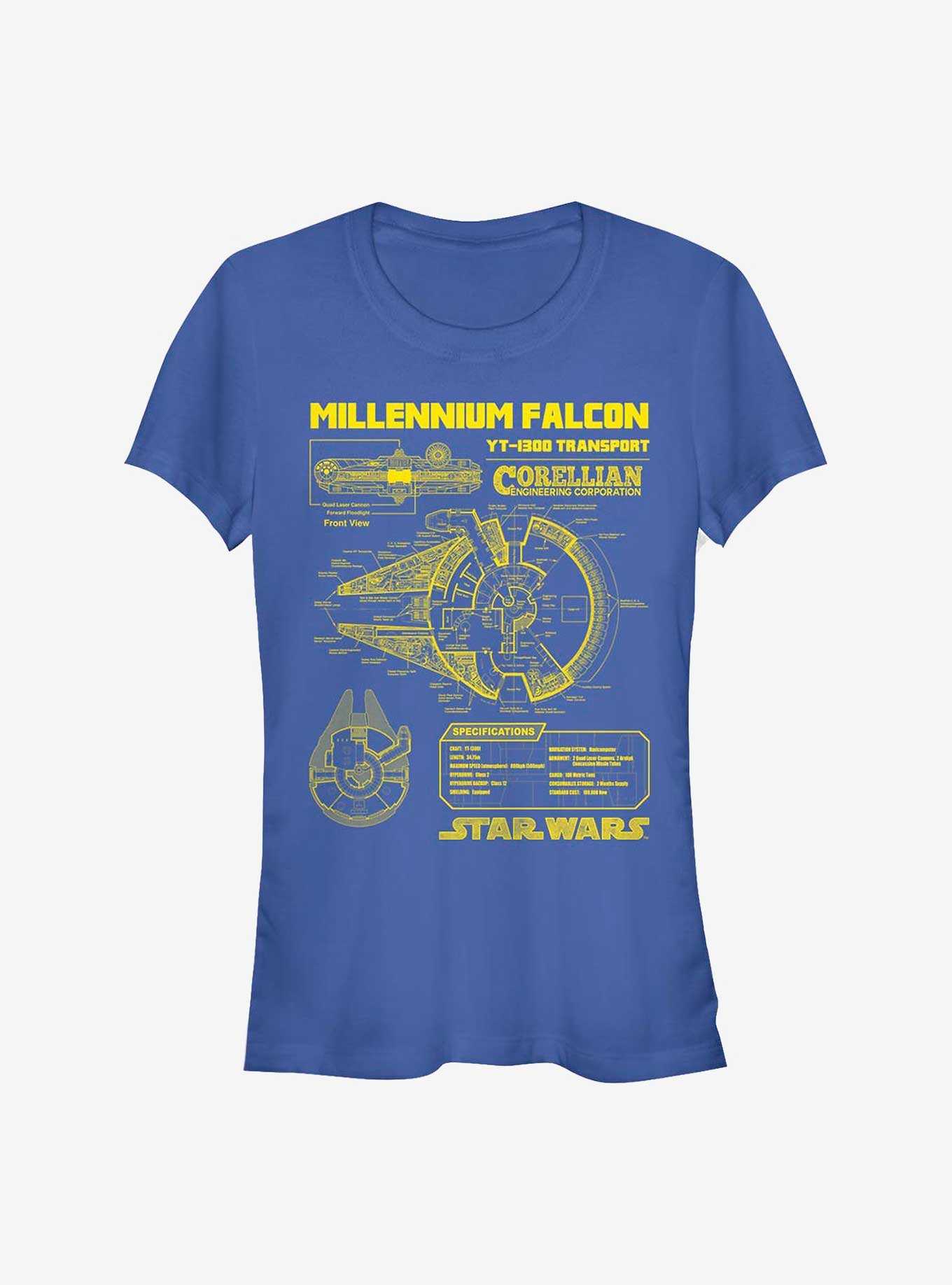 Star Wars Falcon Schematic Girls T-Shirt, , hi-res