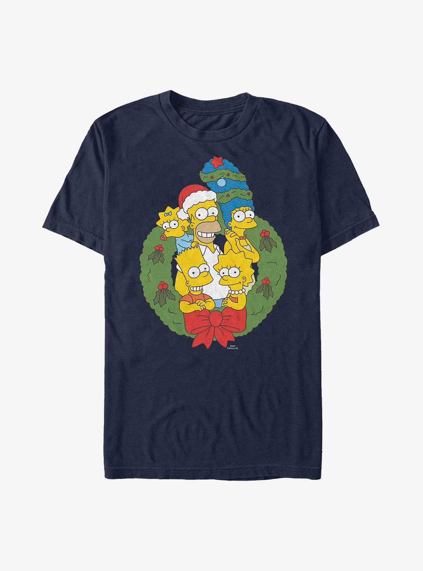 The Simpsons Family Holiday Wreath T-Shirt, NAVY, hi-res