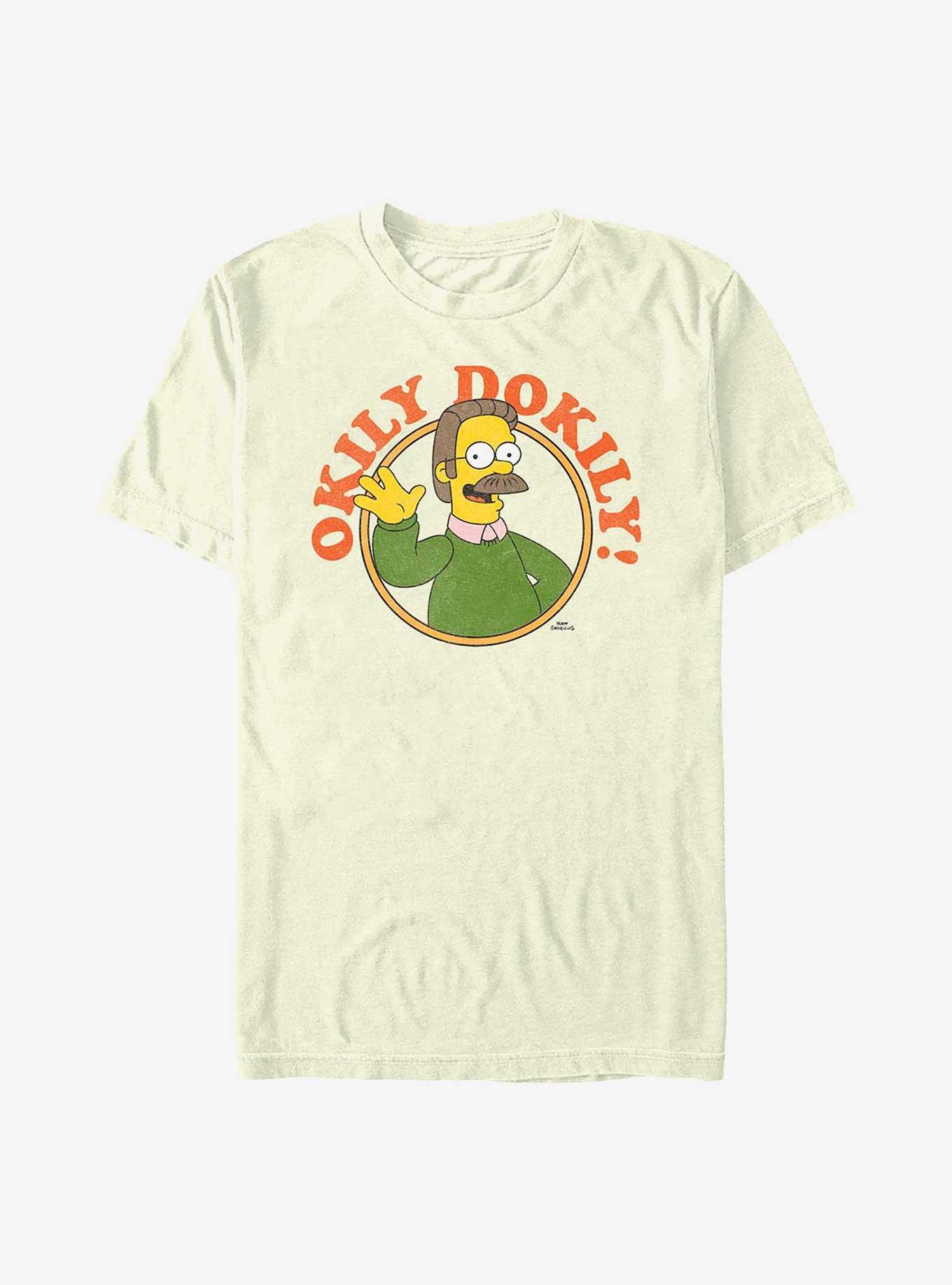 The Simpsons Okily Dokily Flanders Dad Circle T-Shirt, NATURAL, hi-res