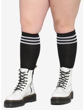 Black White Varsity Stripe Knee-High Socks Plus Size, , hi-res