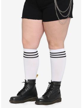 White Black Varsity Stripe Knee-High Socks Plus Size, , hi-res