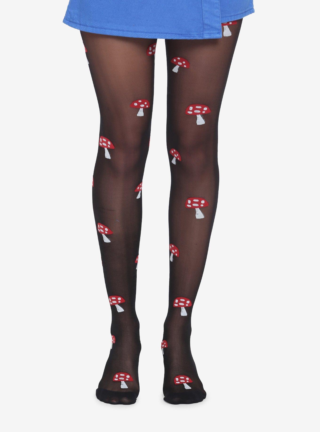 Black & Red Mushroom Tights, , hi-res