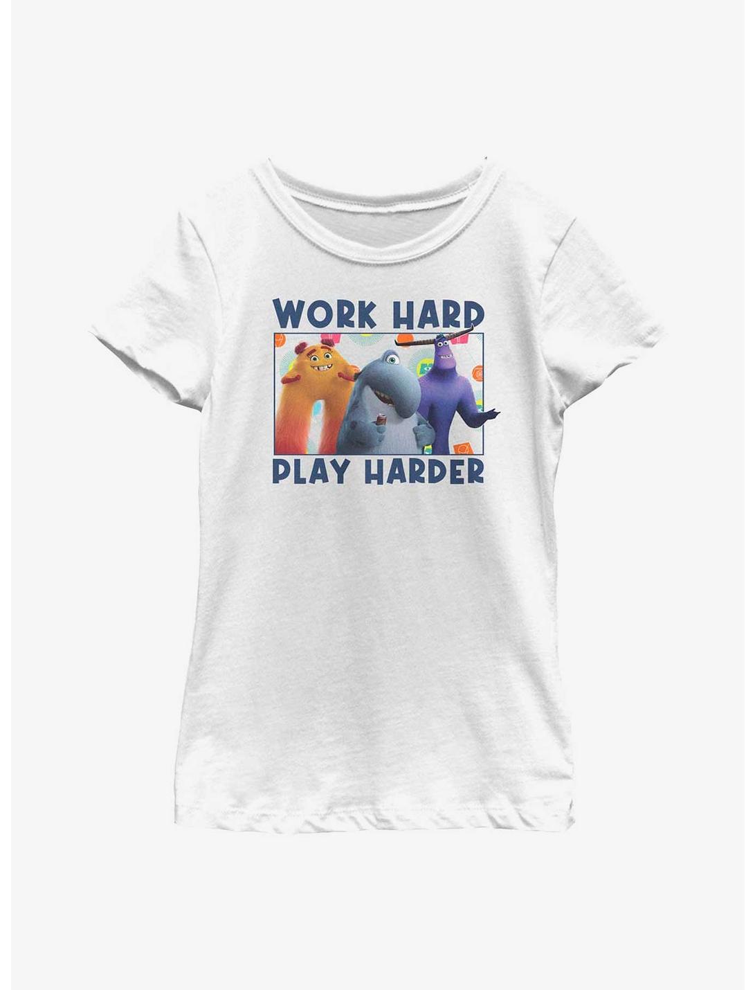 Disney Pixar Monsters At Work Play Hard Youth Girls T-Shirt, WHITE, hi-res