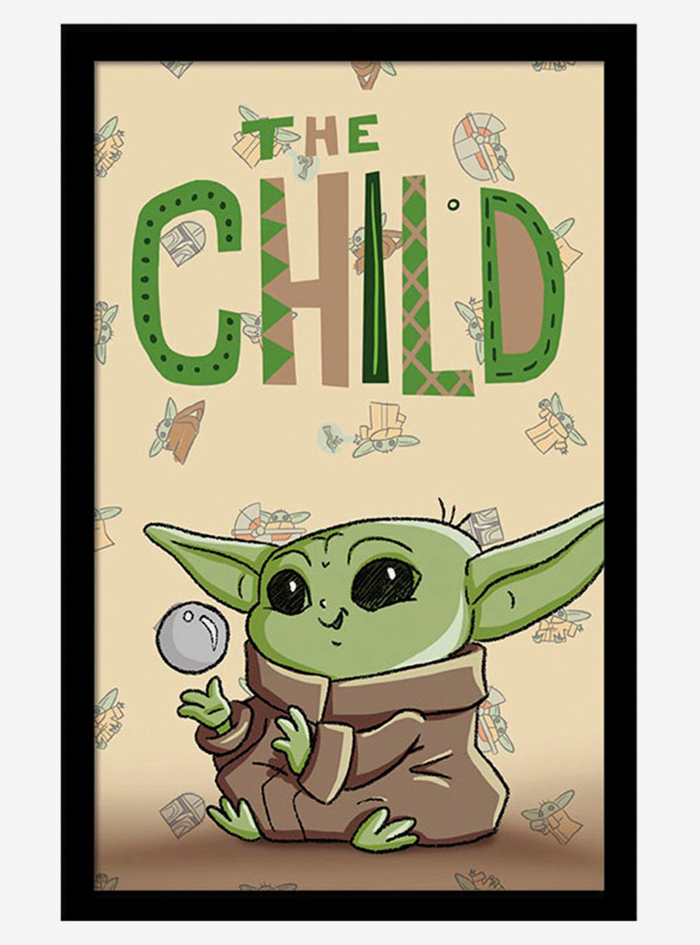 Star Wars The Mandalorian Child Illustration Framed Wood Wall Art, , hi-res