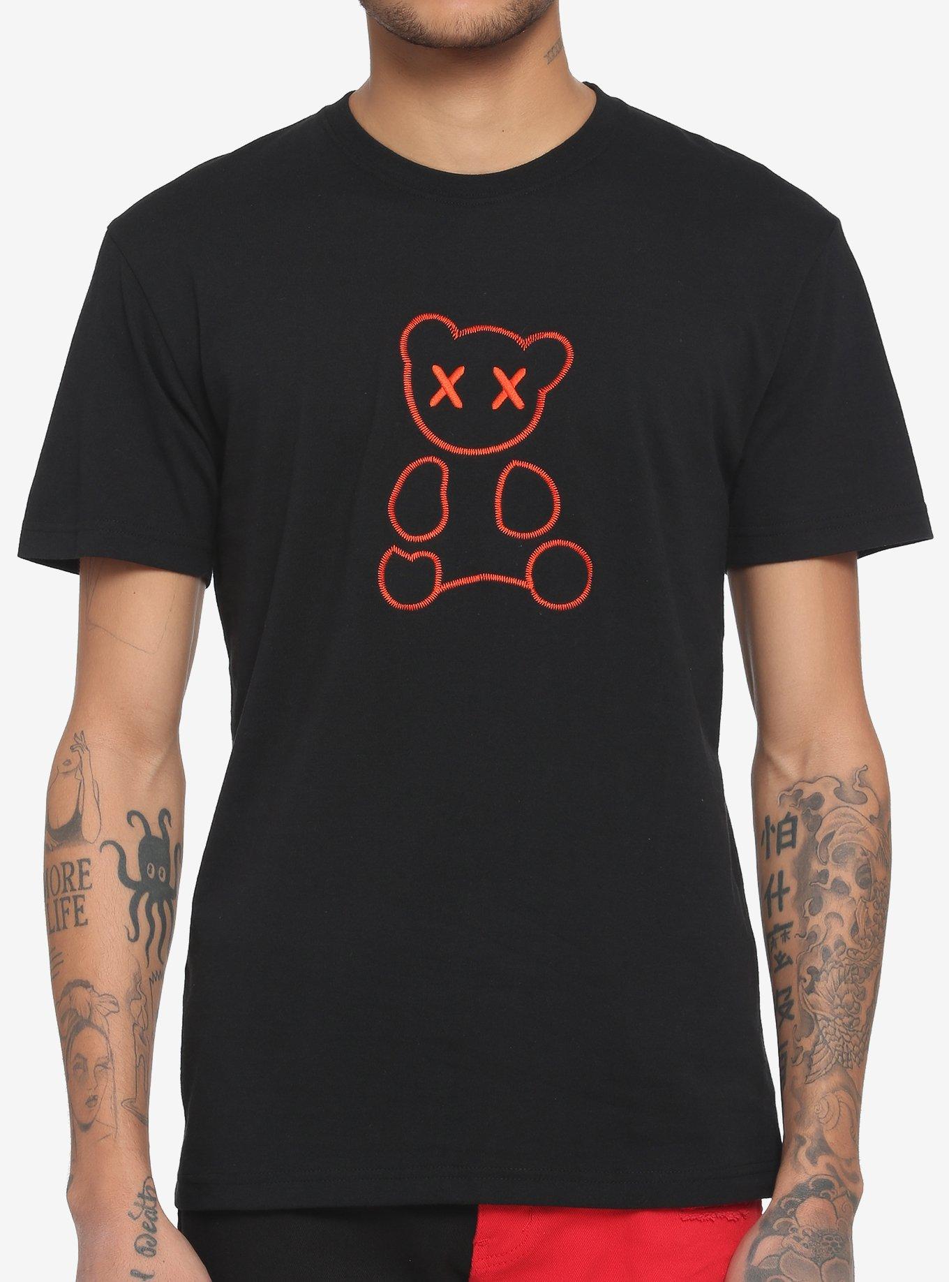 Black Embroidered Teddy Bear T-Shirt, BLACK, hi-res