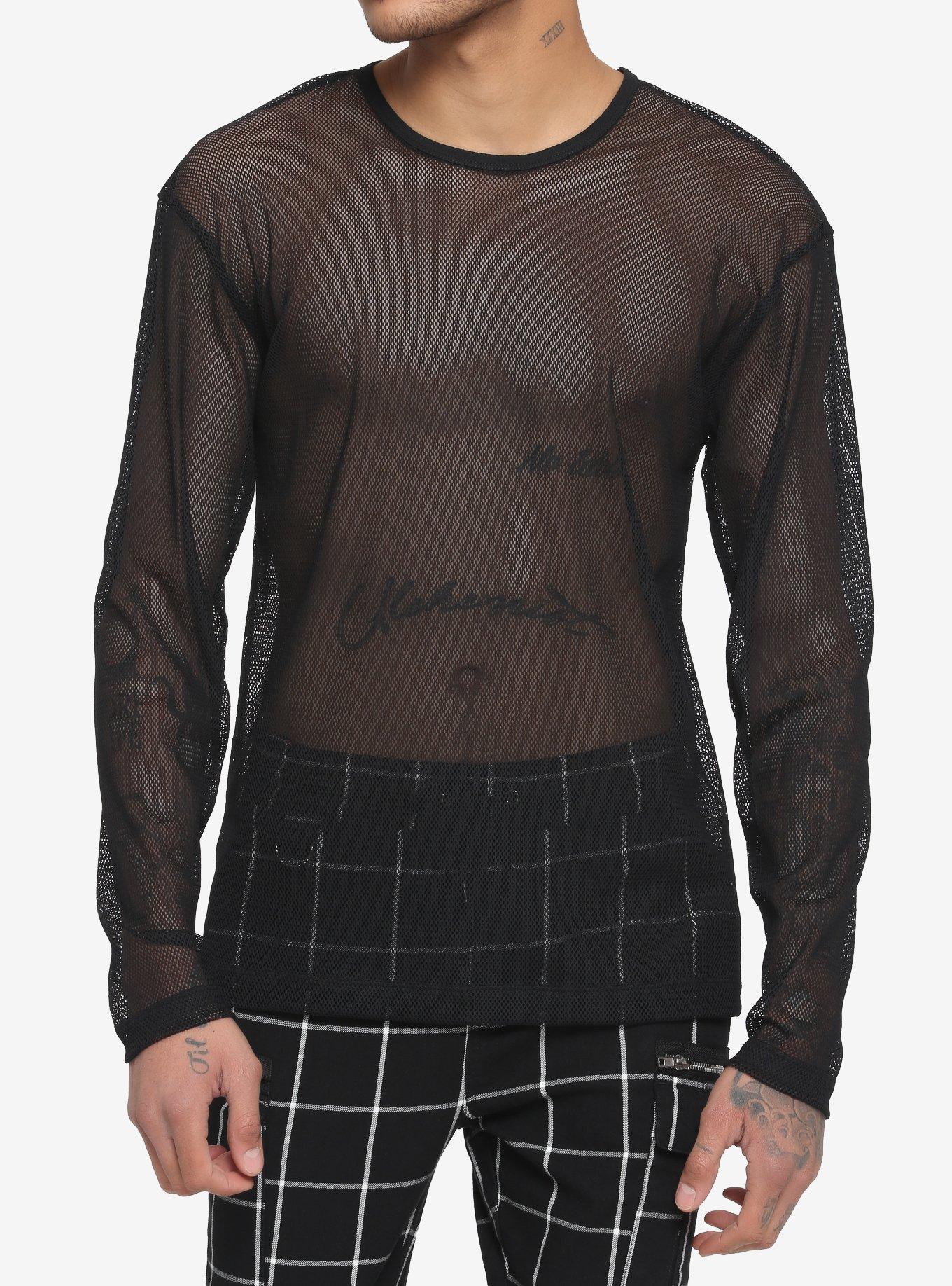 Black Mesh Long-Sleeve T-Shirt, BLACK, hi-res