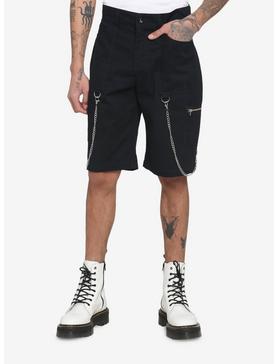 Black Double Chain Moto Shorts, , hi-res