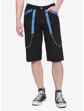 Black & Blue Chain Moto Shorts, , hi-res