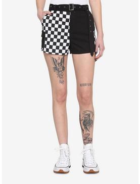 Black & White Checkered Split Cargo Shorts, , hi-res