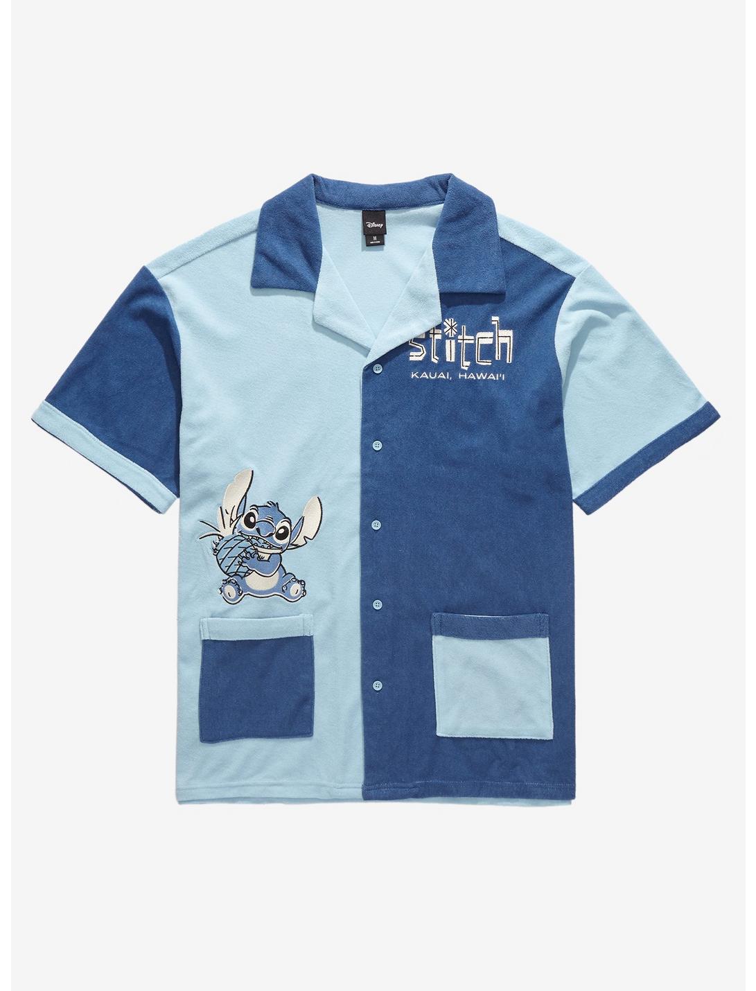 Disney Lilo & Stitch Kauai Hawaii Color Blocked Terry Cloth Button-Up - BoxLunch Exclusive, LIGHT BLUE, hi-res