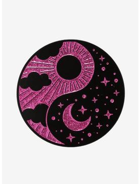 Black & Pink Glitter Yin-Yang Enamel Pin, , hi-res