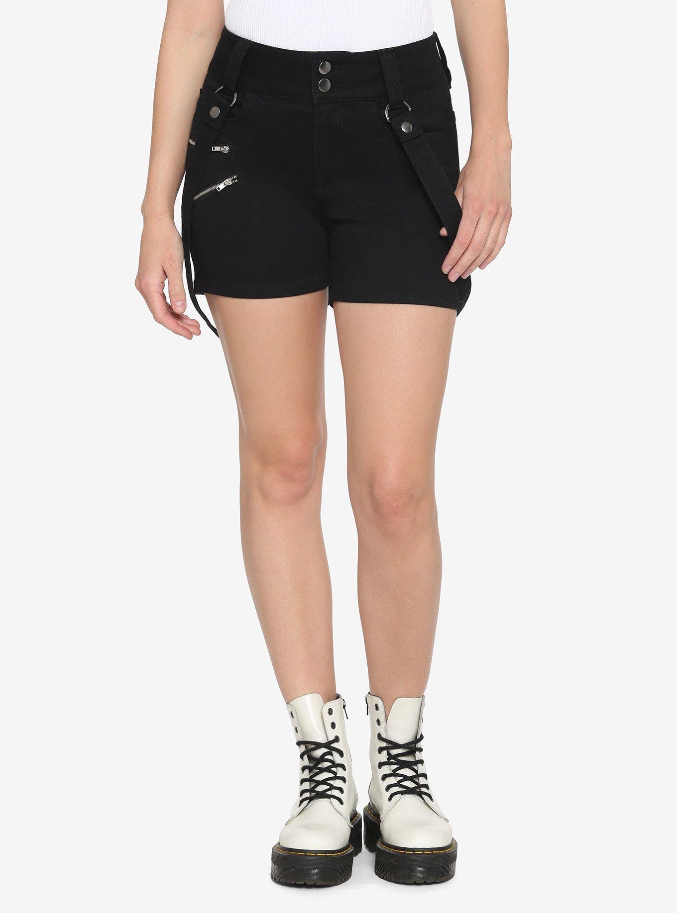 Black HiRise Suspender Shorts Hot Topic