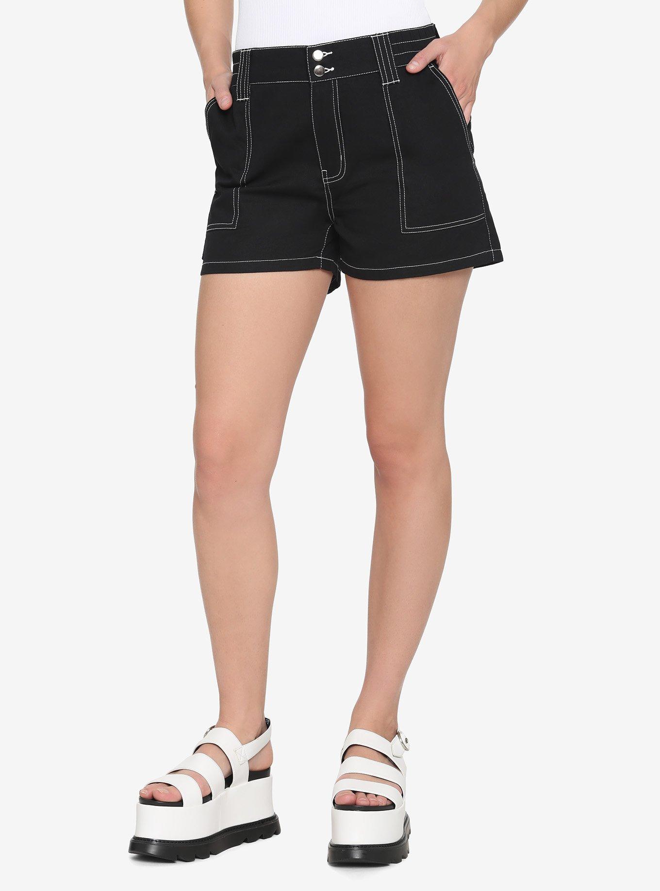Black & White Contrast Stitch Carpenter Shorts | Hot Topic