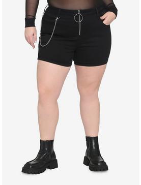 Black Front Zipper High-Waisted Shorts Plus Size, , hi-res