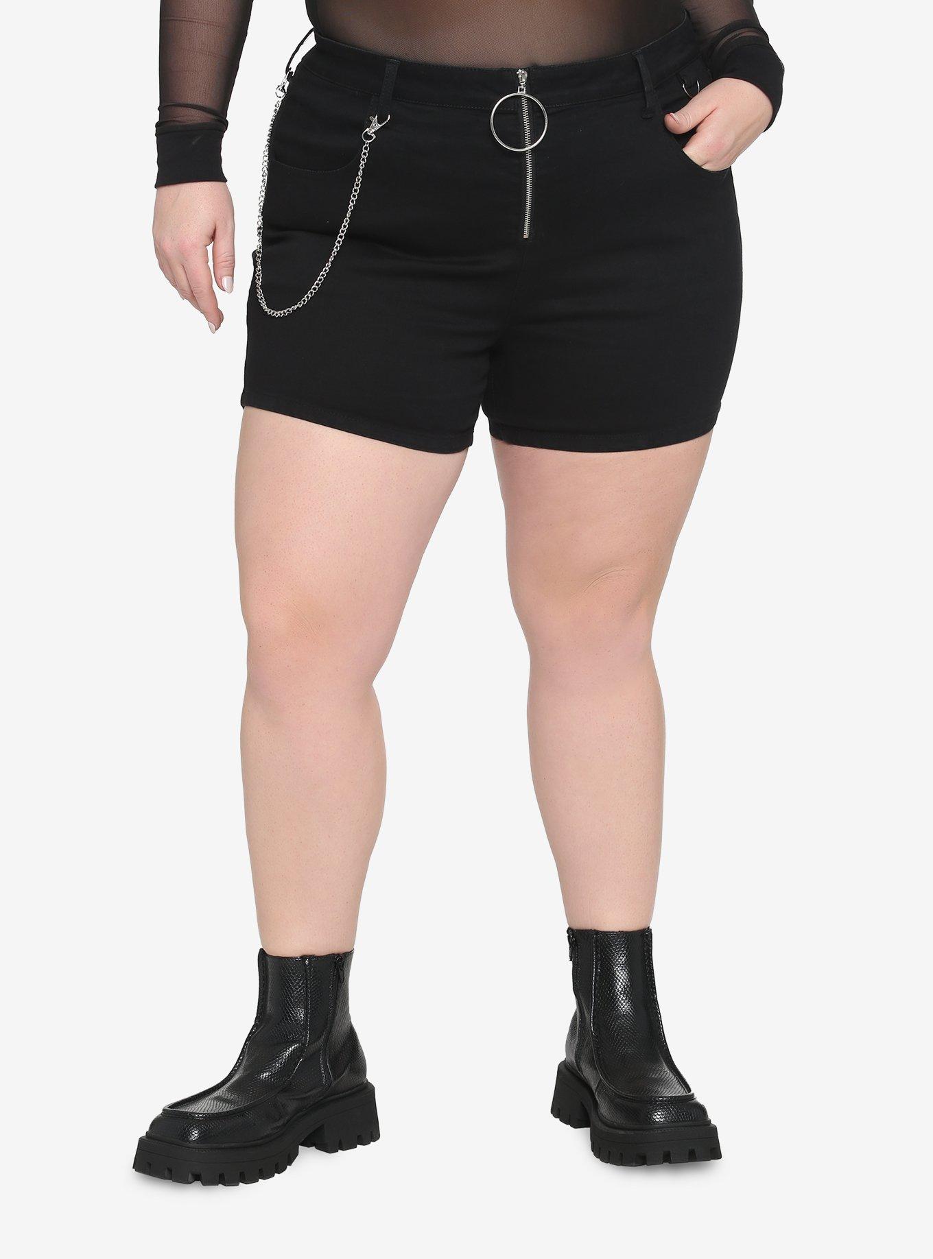 Black Front Zipper High-Waisted Shorts Plus Size Hot Topic