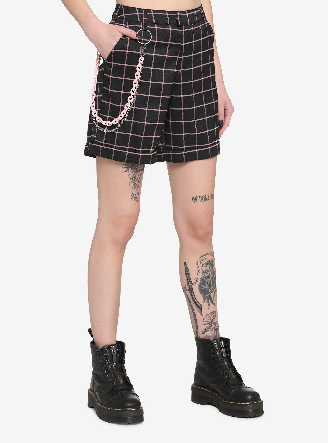 Pink & Black Grid Shorts, BLACK, hi-res