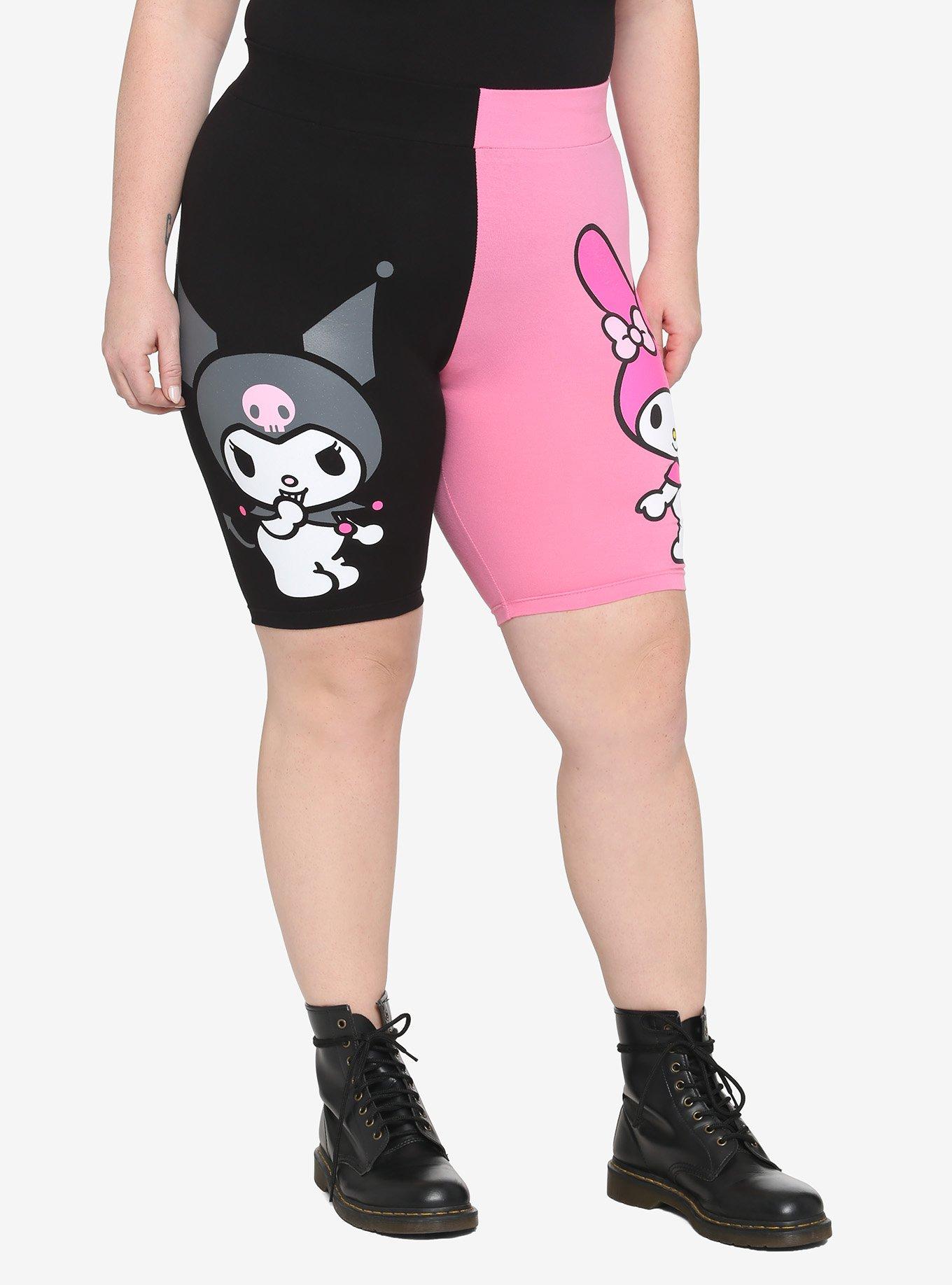 My Melody & Kuromi Split Girls Bike Shorts Plus Size, PINK, hi-res