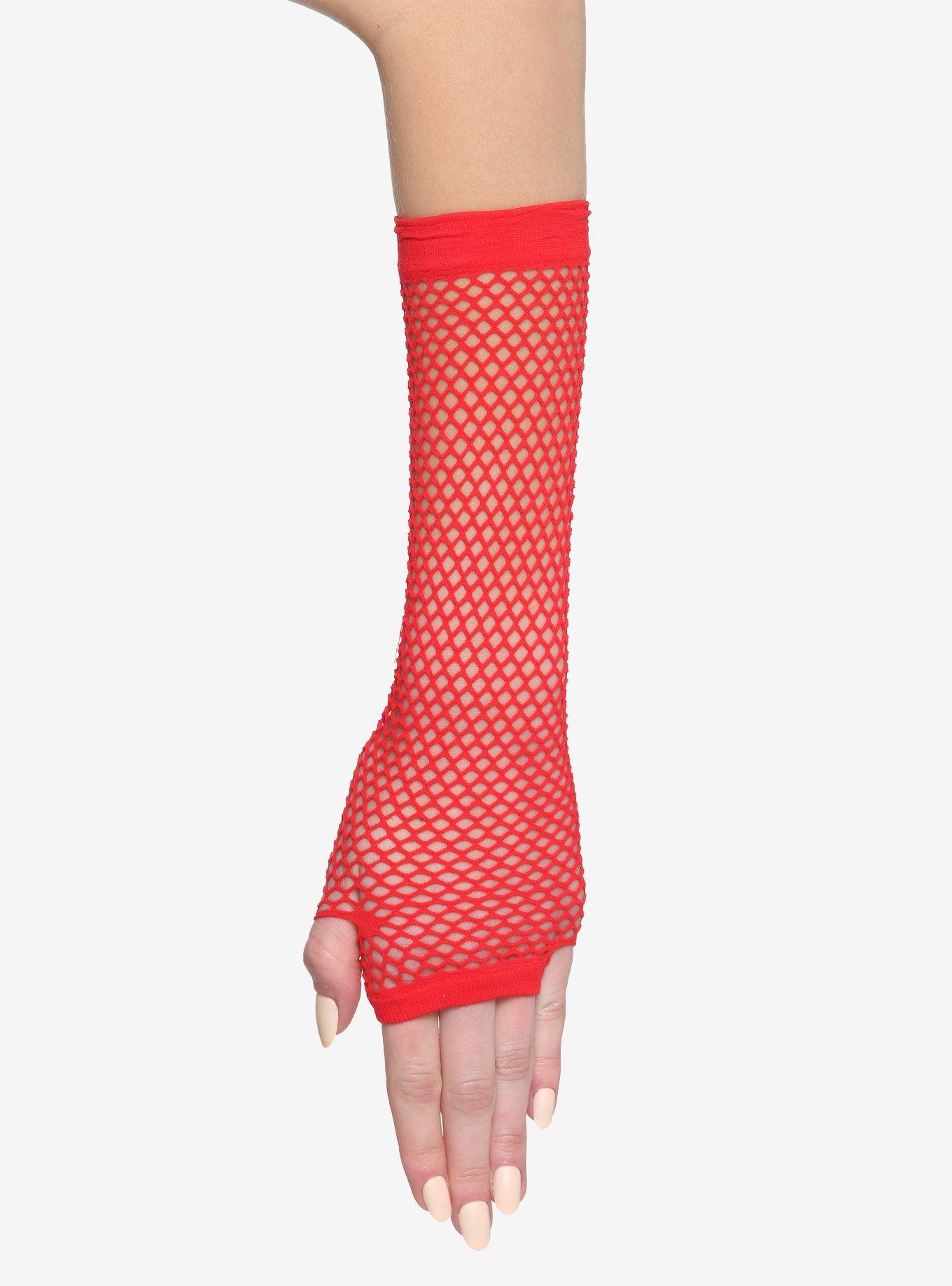 Red Fishnet Arm Warmers, , hi-res
