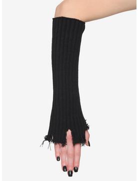 Black Woven Distressed Arm Warmers, , hi-res