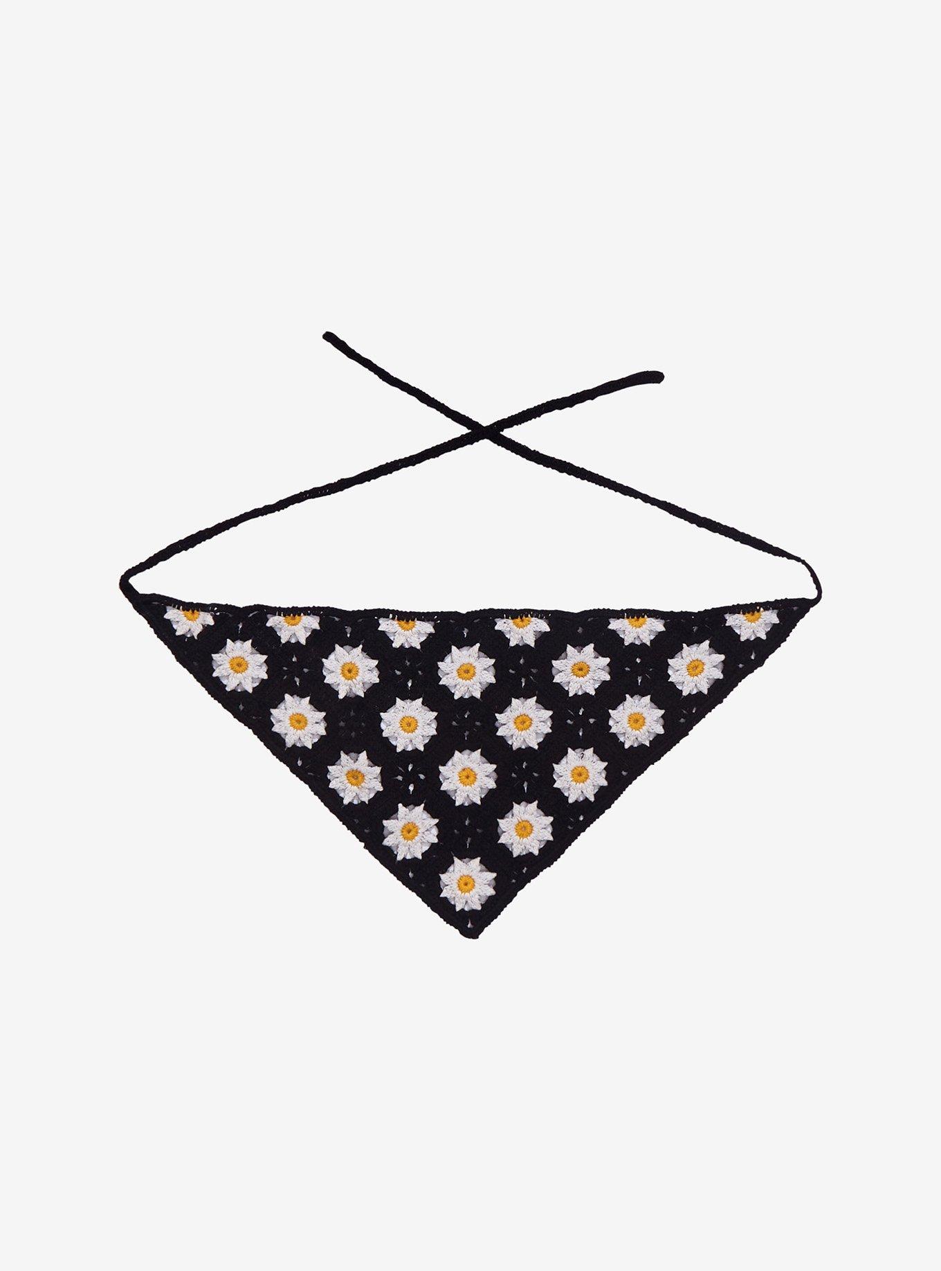 Black Daisy Crochet Hair Scarf, , hi-res