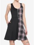 Black & Pink Plaid Split Skater Dress, , hi-res
