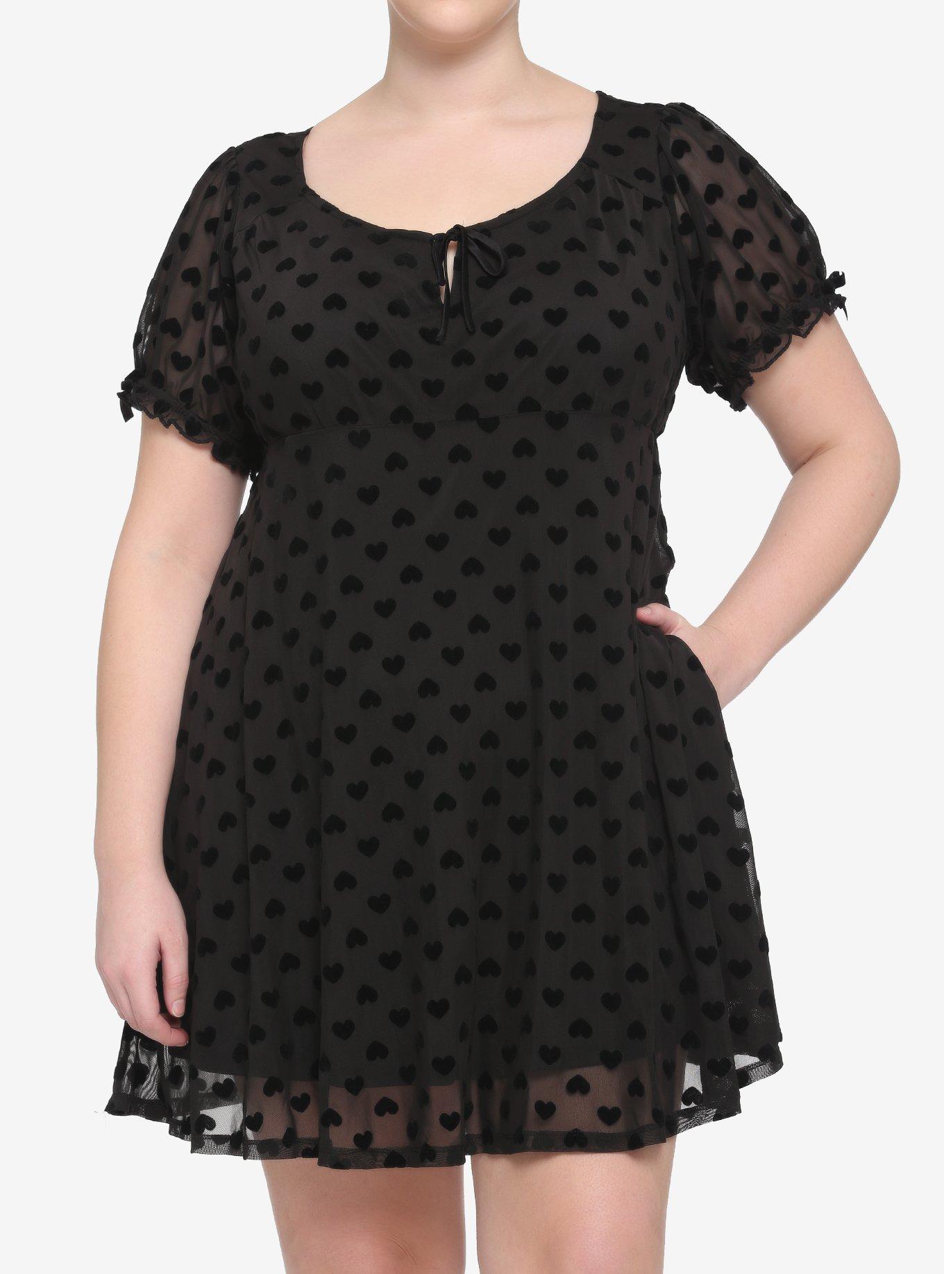 Black Flocked Heart Babydoll Dress Plus Size Hot Topic