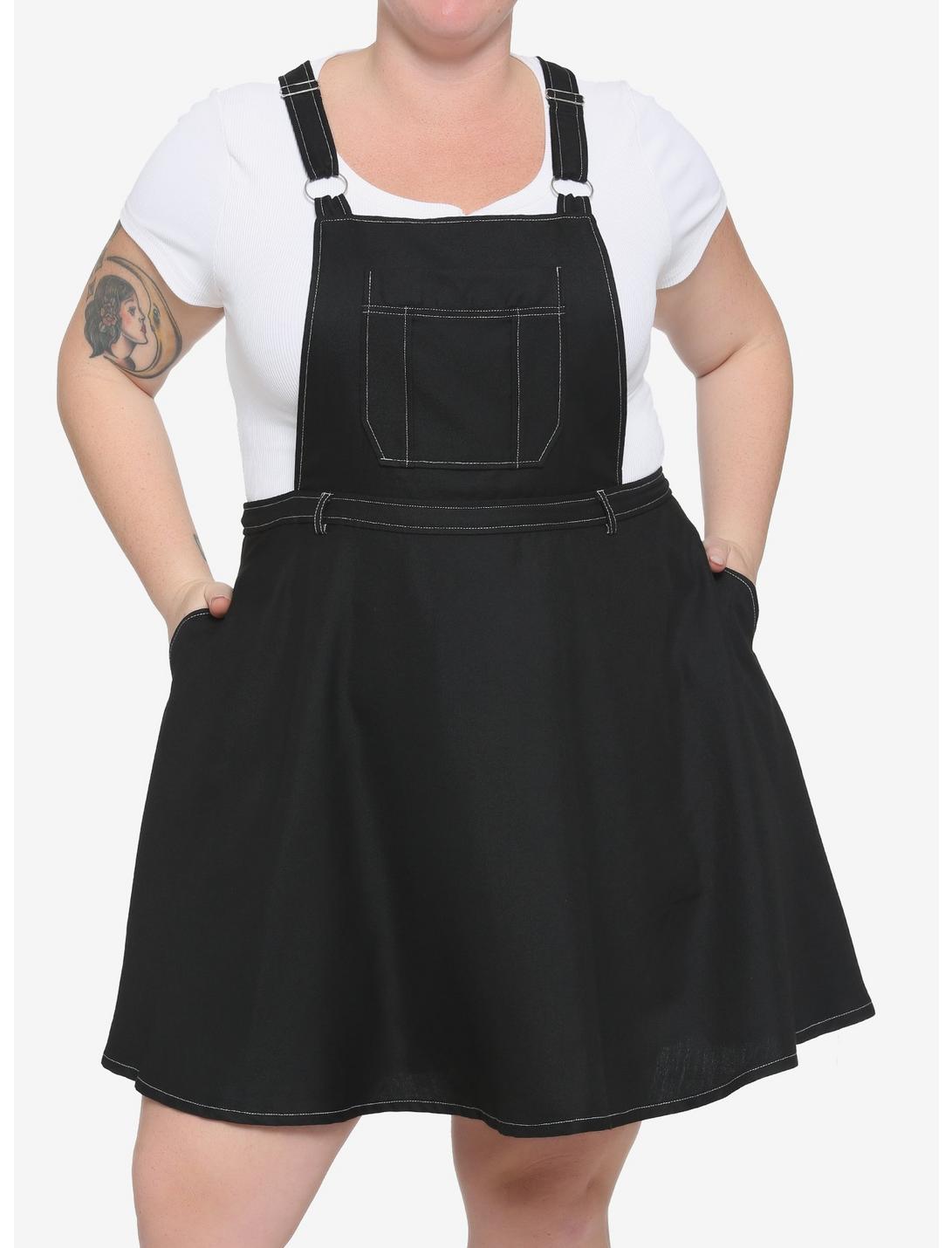 Black Contrast Stitch Skirtall Plus Size, BLACK, hi-res