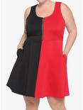 Red & Black Split Skater Dress Plus Size, SPLIT SOLID, hi-res