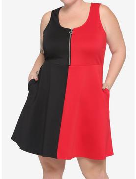 Plus Size Red & Black Split Skater Dress Plus Size, , hi-res