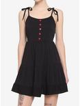 Black Heart Button Tie-Strap Tiered Dress, BLACK, hi-res