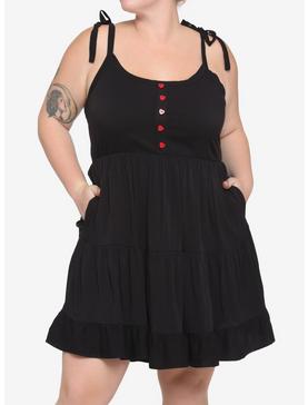 Black Heart Button Tie-Strap Tiered Dress Plus Size, , hi-res