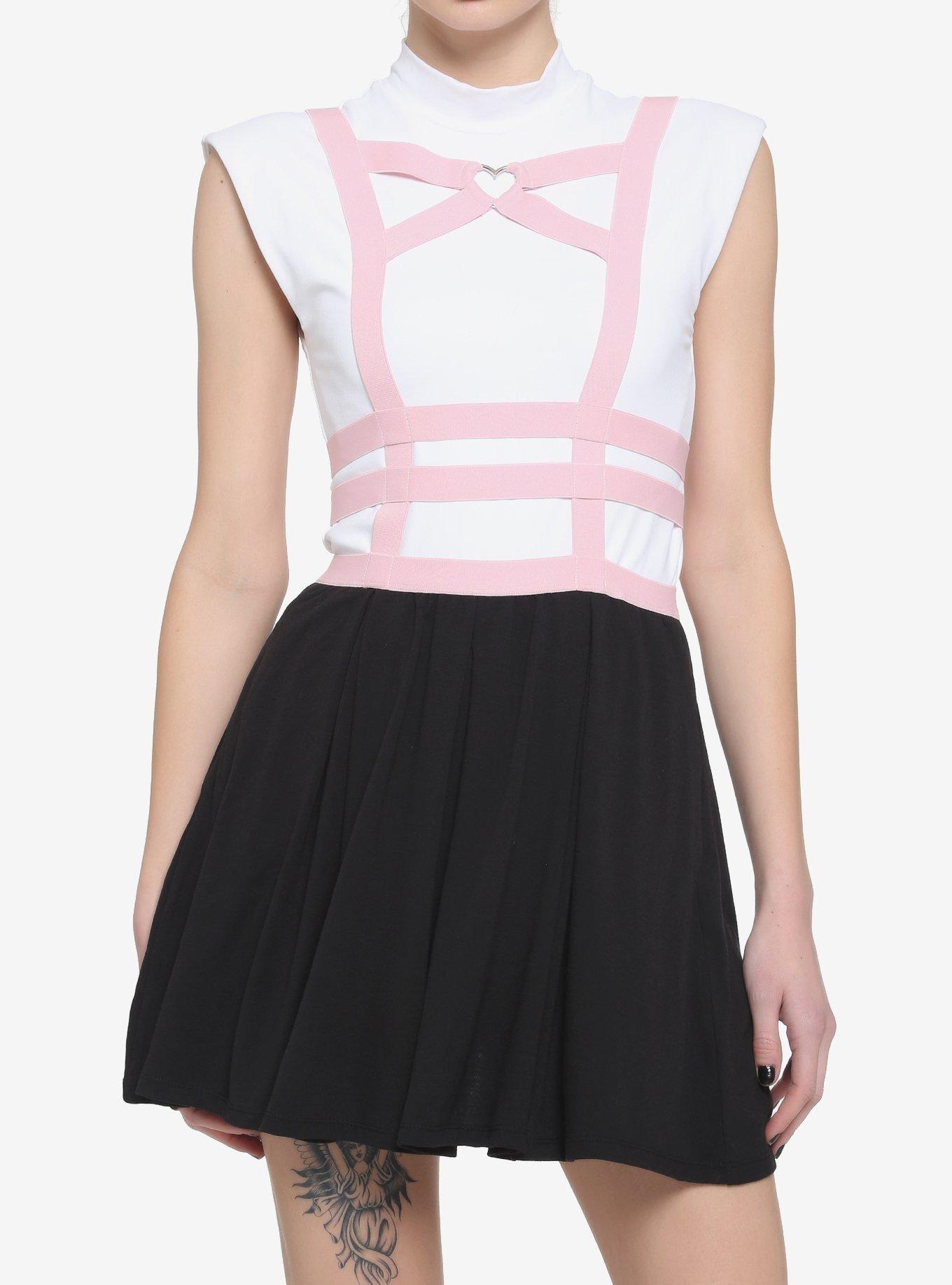 Black & Pink Heart Harness Suspender Skirt