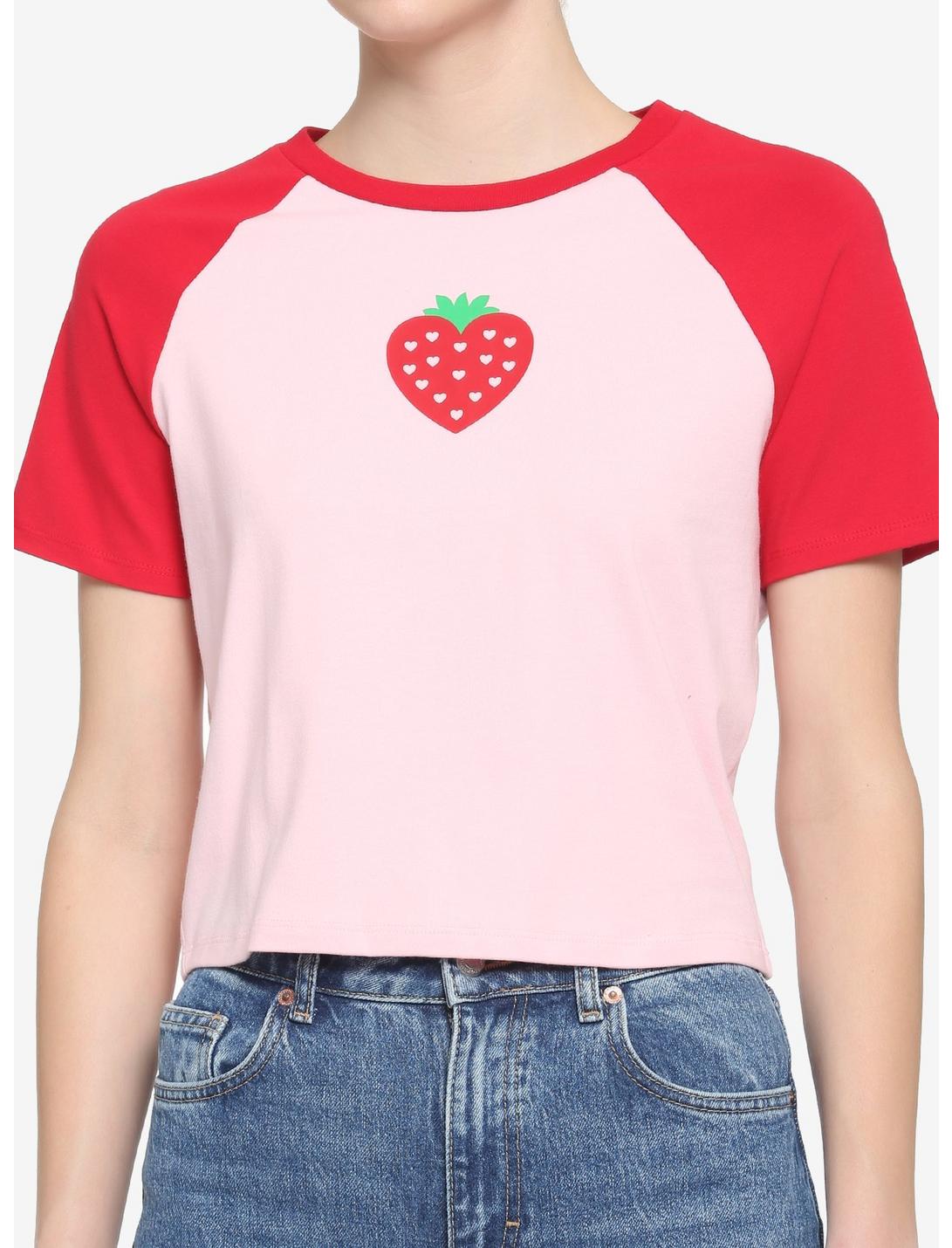 Red & Pink Strawberry Girls Raglan Crop T-Shirt | Hot Topic