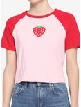 Red & Pink Strawberry Girls Raglan Crop T-Shirt, PINK, hi-res