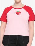 Red & Pink Strawberry Girls Raglan Crop T-Shirt Plus Size, PINK, hi-res