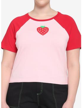 Red & Pink Strawberry Girls Raglan Crop T-Shirt Plus Size, , hi-res