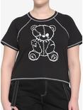 Black & White Damaged Teddy Bear Girls Crop T-Shirt Plus Size, BLACK, hi-res