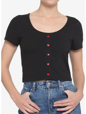 Black Heart Buttons Girls Crop T-Shirt, , hi-res