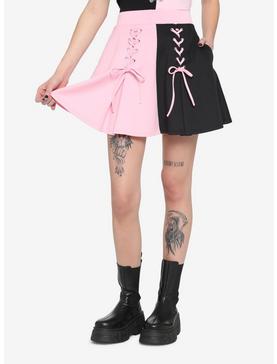 Black & Pink Split Lace-Up Skirt, , hi-res