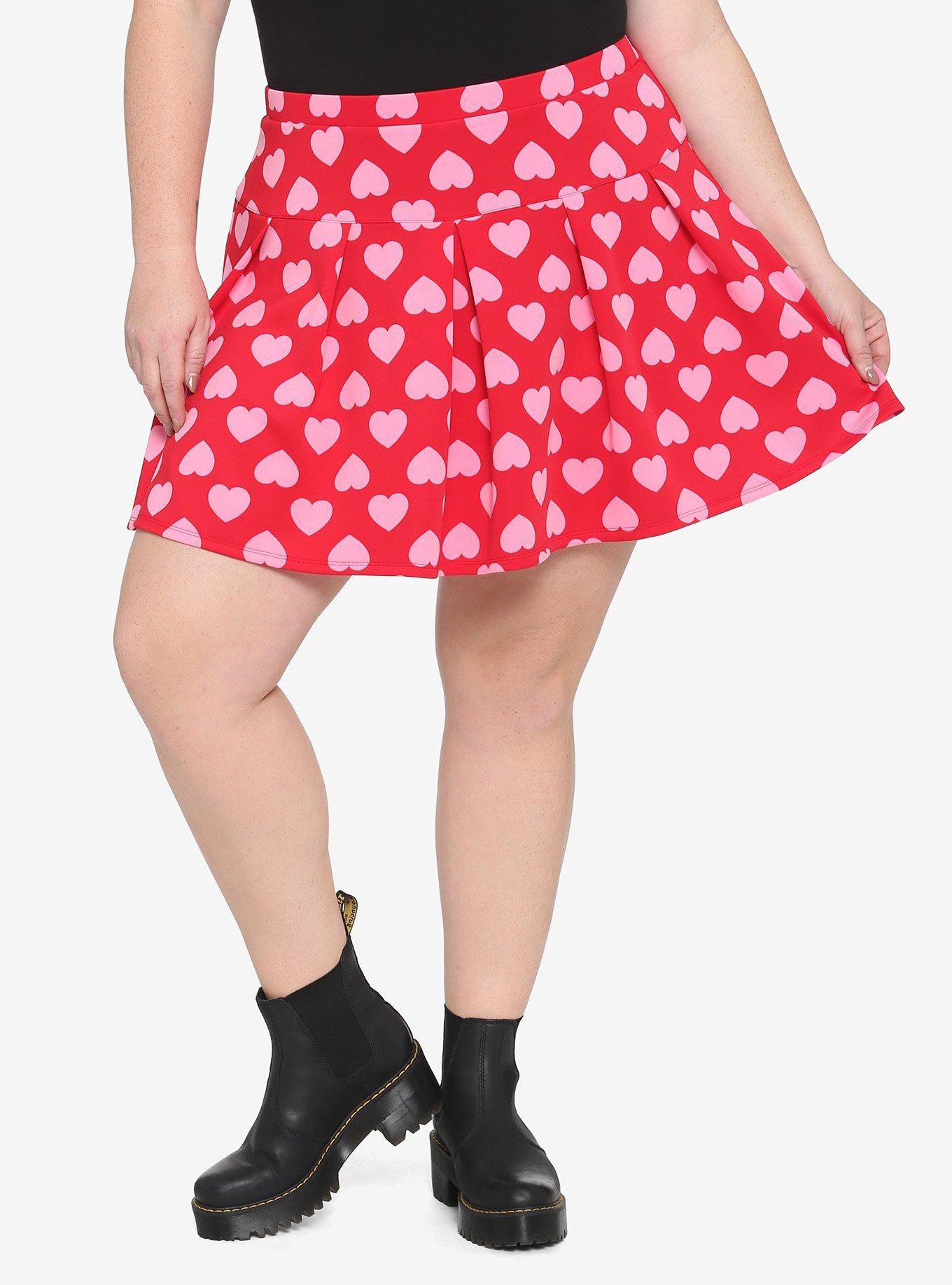 Red & Pink Heart Skater Skirt Plus Size Hot Topic