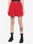 Red Heart Grommet Belt Pleated Skirt, RED, hi-res