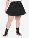 Black Grommet Belt Pleated Skirt Plus Size, BLACK, hi-res