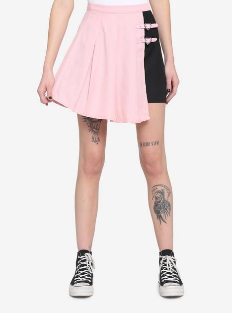 Pink & Black Asymmetrical Pleated Skirt | Hot Topic