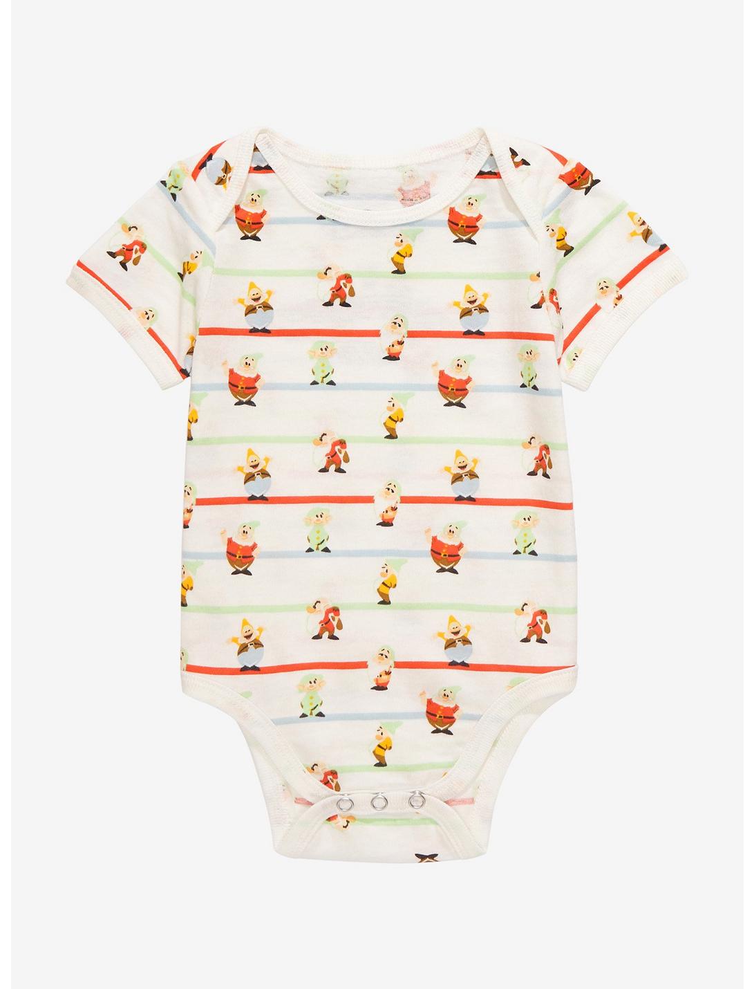 Disney Snow White and the Seven Dwarfs Allover Print Striped Infant One-Piece - BoxLunch Exclusive , RED STRIPE, hi-res