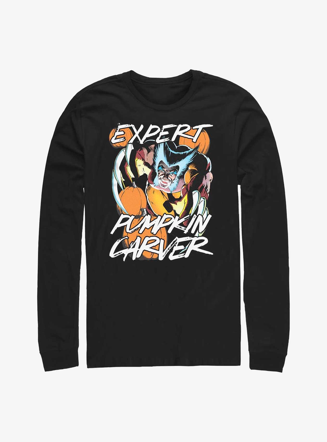 Marvel Wolverine Is An Expert Pumpkin Carver Long-Sleeve T-Shirt, BLACK, hi-res